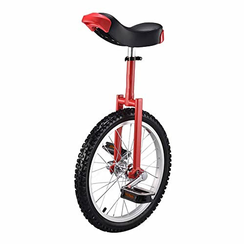 HXFENA Einrad Kinder,HöHenverstellbare Skidproof Mountain Reifen Laufrad Trainer EinräDer mit Rahmen,Ergonomischem Sattel / 18 Inch/Red