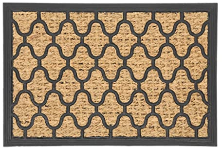 Relaxdays Zerbino da Ingresso in Cocco e Gomma, Tappetino Antiscivolo per Interni e Esterni, 40x60 cm, Naturale Nero