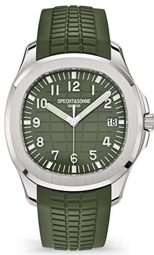 TACTO Specht & Sohne Automatikuhren für Herren, Kautschukband, Miyota 8215 Movt, klassische mechanische Sport-Armbanduhr, wasserdicht, 42 mm, Grün