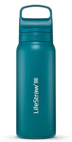 LifeStraw Go Series — Insulated Stainless Steel Water Filter Bottle for Travel and Everyday Use Removes Bacteria, Parasites and Microplastics, Improves Taste, 24oz Laguna Teal | Insulated Stainless Steel Water Filter Bottle, 24 oz, Removes Bacteria, Parasites, Microplastics, Improves Taste