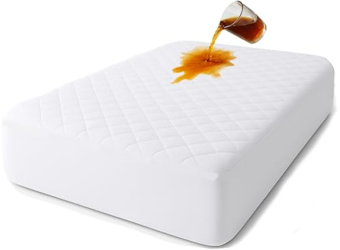 Matratzenschoner aus Baumwolle, gesteppte Matratze mit antiallergischer Behandlung, wasserdicht, milbendicht, weich und leise, atmungsaktive Auflage (Weiß, 180 x 200 + (35 – 40))