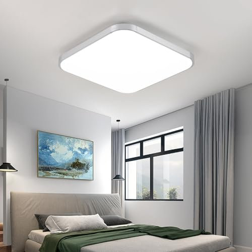 Mengjay LED Deckenleuchte Flach, Quadratisch Badlampe Deckenlampen 30W, 3000LM Modern Panel Lampe für Badezimmer Wohnzimmer Schlafzimmer Badezimmer, 6000K Kaltweiß