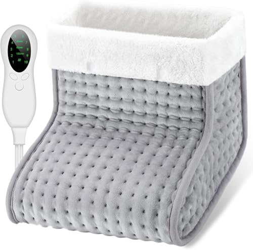 Biutee Calentador de Pies Eléctrico, Calentador Pies 10 Niveles de Temperatura 30-60℃ y Temporización de 45/90/120min, Calientapiés Eléctrico Cálido Lavable 90W, hasta Talla de Calzado 46 Gris Claro