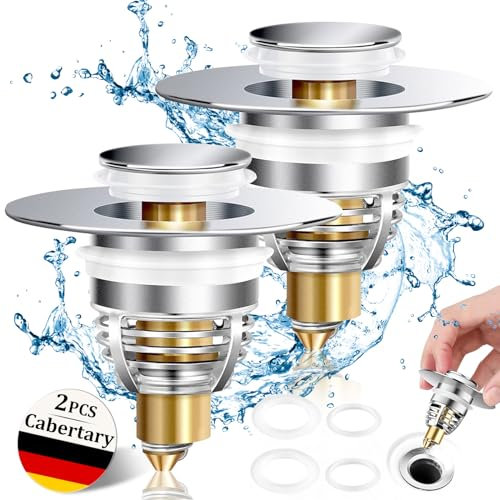 Cabertary 2 Stück Waschbeckenstöpsel (32-42MM), Abflussstopfen mit 4 Dichtungen, Stöpsel Waschbecken mit Anti Clogging Sieb, Edelstahl-Rückprall Abflussstopfen Waschbecken für Bad Küchen