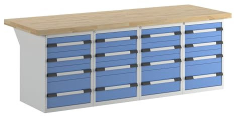eurokraft | Werkbank | Baukastensystem Serie 7000 | 16 Schubladen | BxT 2500 x 900 mm
