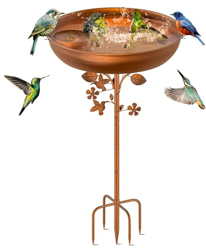 KHayRovies Vogeltränke aus Metall für den Außenbereich, Garten, Vogeltränke, 100,6 cm Höhe, Vogelfutterspender für draußen, mit 5 Zinken, Bodenpfahl, stehende Vogelfutterspender für Hof, Rasen | Wetterbeständig, 30 cm Schüssel, 100 cm Höhe, verstellbare Höhe, einfache Montage, abnehmbare Schüssel, rostbeständig