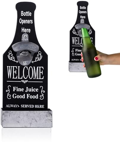 FEMONGY flaschenöffner mit auffangbehälter, bieröffner wand, wandflaschenöffner mit auffangbehälter, flaschenöffner wand für Bar, Küche, Terrasse,Wand Flaschenöffner - Geschenk für Männer (Schwarz)