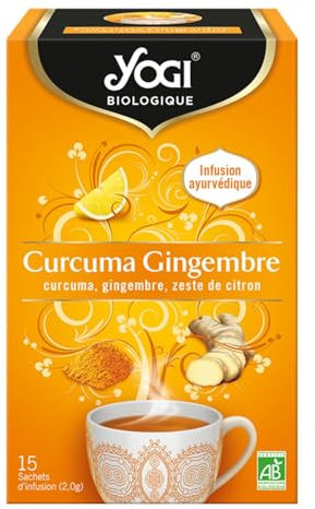 Yogi Biologique Curcuma Gingembre, Infusion 100% Bio, 15 Sachets thermosoudés et sans agrafe, 30 g