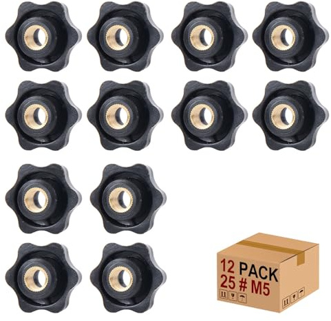 Stjärnhandtagsmutter stjärnmuttrar 12 stycken M5 × 25 mm inre gänga klämknapp handtagsmuttrar flänsmuttrar klämmutter genom hål stjärnhuvud för verktygsmaskin, maskin (M5)