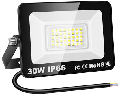 YOJZMA Projecteur LED Extérieur, 30W 3000LM Lumière Éclairage de Sécurité | Sans Prise, Blanc 6000K, IP66 Étanche, Spot LED Extérieur pour Jardin, Garage, Cour, Terrain Sport, Patio, Allée, Porche
