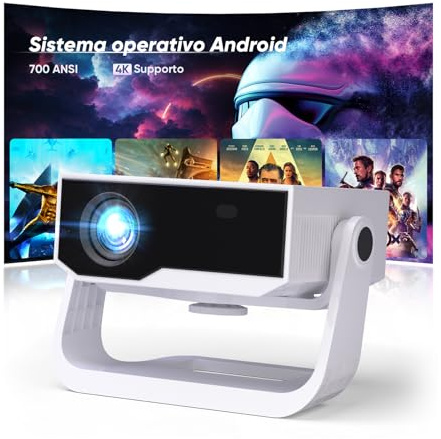 Proyector inteligente Wielio Android 11, compatible con FHD 1080P 4K, WiFi6 y BT5.2, bajo ruido de viento (<29.8 dB), soporte ajustable de 120°, enfoque electrónico, corrección trapezoidal para Switch