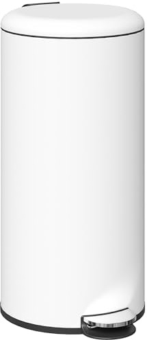 HOMCOM Bidone Immondizia a Pedale da 30L con Coperchio a Chiusura Morbida, Cestino Rifiuti in Metallo e PP, 36x30x63.5 cm, Bianco Crema