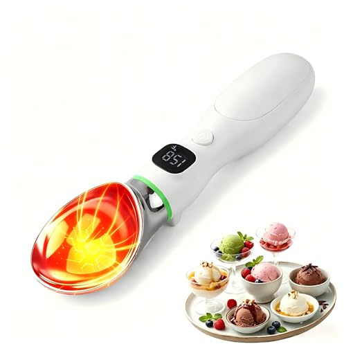 Beheizter Eisportionierer Wiederaufladbar, Elektrischer Warmhalteportionierer mit LED-Anzeige & IP67 Wasserdicht, Einstellbare Hitze Bis zu 70 ° C für Harteis, Gelato, Sorbet, Frozen Yoghurt, Feste