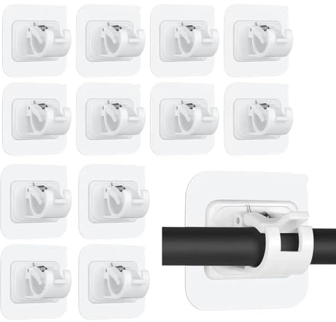 KeyLunacy 12pcs Self Adhesive Curtain Rod Bracket No Drill Curtain Hooks Holder Fixing Rod Holder Curtain Pole Wall Bracket Towel Rod Hook Home Bathroom Kitchen Hotel Towel Clothes Hanging