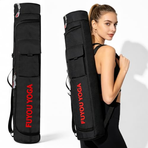 Yogamattfodral, yogamattväska, yogaväska med sidoöppning, för förvaring av yogamattor, handdukar och lätta kläder, inklusive en separat ficka, vattentätt material, svart