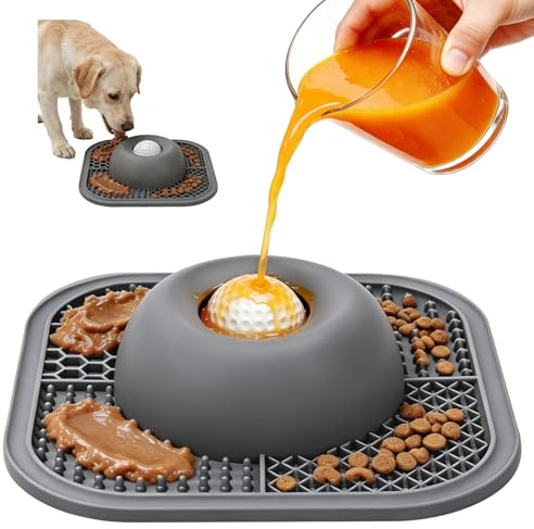 VTOPVMAX 2-in-1 Slow Feeder Dog Bowl & Lick Mat, Anti-Slip Dog Licking Bowl with Suction Cups & Interactive Lick Ball, 5/6 Cup Anxiety Relief Licking Toy for Enrichment Large Medium Small Dogs & Cats