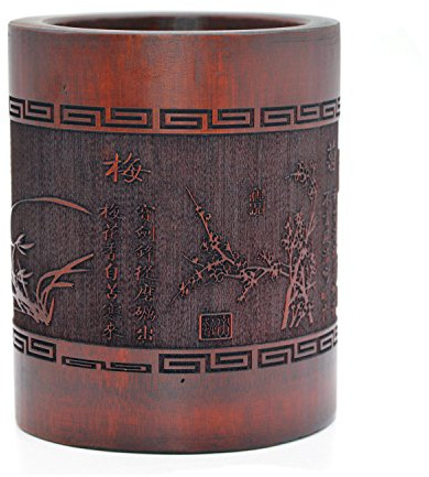 Medifier Pot à crayon vintage chinois en bambou plum blossoms, orchid, bamboo and chrysanthemum
