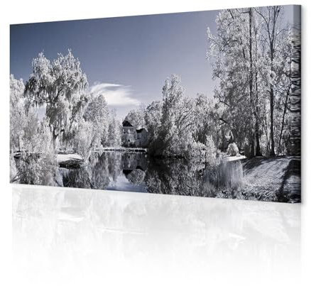 decomonkey Wandbilder Landschaft Winter 150x50 cm XXL 1 Teilig Kunstdruck | Strukturleinwand, Holzkeilrahmen, Leinwandbilder, Bild auf Leinwand, Wanddeko, Wohnzimmer, Wanddekoration, Wald, Natur