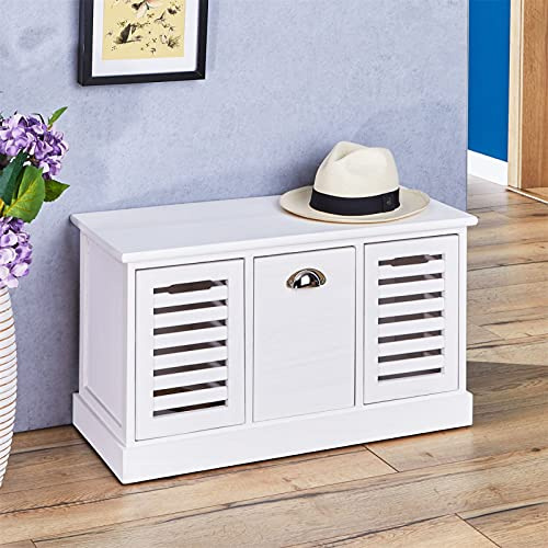 Bank mit Aufbewahrungsmöglichkeit, Trient Premiumqualität Sitzfläche und Kissen gepolstert 3 Fächer MDF Shabby Chic Vintage Retro Weiß