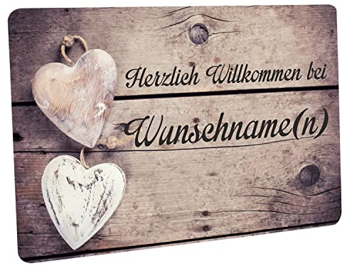 Crealuxe Fußmatte personalisiert - robuste, rutschfeste Fussmatte für Außen & Innen - waschbare Schmutzfangmatte - Fußabtreter Türmatte für aussen & an der Haustür - 60x40cm - 2 Herzen Holzhintergrund