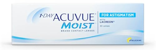 ACUVUE MOIST 1-DAY for Astigmatism Tageslinsen – Tageskontaktlinsen mit -4.75 dpt, Cyl -0.75, Ach 30 & BC 8.5 – UV Schutz, feuchtigkeitsspendend & angenehmes Tragegefühl – 30 Linsen