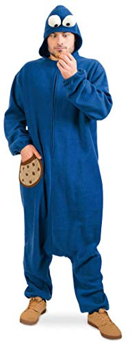KarnevalsTeufel Erwachsenenkostüm Keksmonster Overall in blau mit Kapuze Onesie