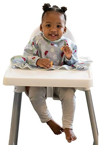Tidy Tot®™ Cover & Catch™ Auffanglätzchen für Baby mit Kurzarm. Lätzchen Befestigt Sich an Ihrem Hochstuhl. Ganzkörper Lätzchen für Baby Ärmellätzchen. BLW Lätzchen wasserdicht. Inklusive Reisetasche
