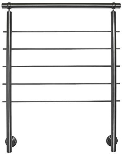 TIBU Edelstahl Geländer Handlauf für seitliche Montage 0,8m - 5,95m für Treppe Balkon Terrasse mit waagerechte Streben - Variante: Länge 120 cm mit 2 Pfosten und 5 Streben Seitenabstand 70mm