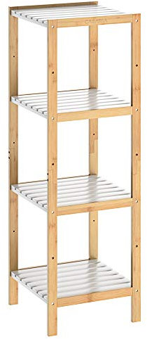 Casaria® Badezimmer Regal Bambus Holz 4 Ablagen Belastbarkeit 40kg Küche Wohnzimmer Bad Diele Standregal Holzregal Badregal 110x33cm Schmal Braun-Weiß