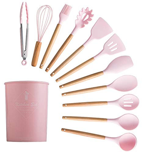 Ustensiles De Cuisine,12 PCS Silicone Ustensiles de Cuisine Ustensiles de Cuisine Ensemble Résistant À La Chaleur Cuisine Ustensiles de Cuisson Anti-Adhésifs Outils De Cuisson Avec Boîte De Rangement
