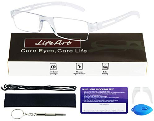 LifeArt Lesebrille, Blaulicht blockierende Brille, Computer Lesebrille für Damen Herren, Mode Rechteck Brillenrahmen (Transparent, 1.00 Vergrößerung)