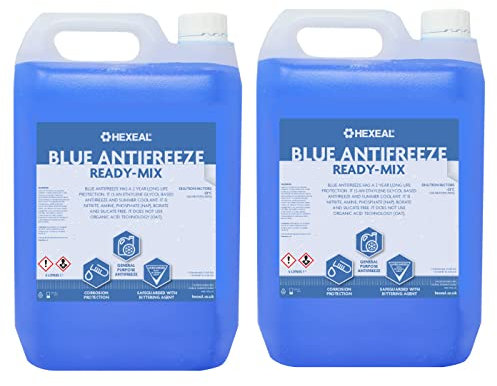 Hexeal Blue Antifreeze 10L – 2 x 5L of Ready Mix Long Life Engine Coolant & Antifreeze for Cars & Vans – Summer & Winter – All Year Freeze Protection to -23 Degrees Celsius