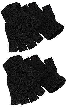 Syhood 2 Paare Halbfinger Handschuhe Unisex Warme Winter Fingerlose Handschuhe für Männer Frauen (Schwarz)