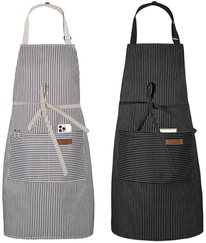 Serrenf 2 Pack Apron, Cooking Kitchen Aprons, Adjustable Bib Apron with 2 Pockets for Men Women Chef Apron