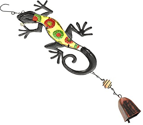 HEMOTON Metall Wanddeko Gecko Windspiel Türglocke Wandglocke Gartenglocke Windglocke Inspirierende Wandkunst Hängend Wandskulptur für Indoor Outdoor Garten Zäune Tür Wand Deko Gelb