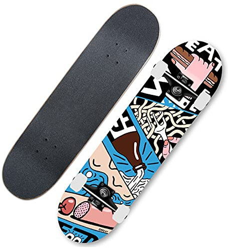 VOMI 78 x 19 cm Skateboard Komplettboard Double Kick Concave Deck Standard Board 7 Lagen Kanadischer Ahorn Trick Skateboard Anfänger Longboard mit ABEC 7 Kugellager für Kinder Erwachsene,B