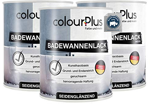 colourPlus Badewannenlack 2,25L, Weiß seidenglänzend | Hochdeckende, wasserbeständige Badewannenfarbe, Badewannen Reparaturset weiß, Fliesenfarbe, ideal für Badewanne, Duschwanne und Waschbecken