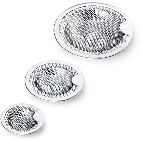 SPDYCESS 3 pcs Stainless Steel Kitchen Sink Drain Strainer, Drain Protector Waste Filter, Plug Hole Hair Catcher Stopper for Bathroom Bathtub Shower Basin, Household Mesh Hole Cover Prevent Clogging
