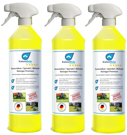 Spezial Rasenmäher,- Spindel,- Mähwerk- Reiniger Premium 3x1 L auch optimal um Rasenmäher-roboter I Mähroboter zu reinigen I Mährobboterreiniger I Maschinenreiniger