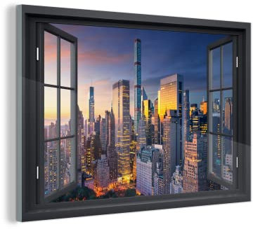 MuchoWow Glasbild Glasfoto Wandbild Bilder Deko 150x100 cm Ansicht - New York - Skyline