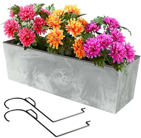 botle Blumenkasten mit Halterung und praktischem Einsatz Blumentopf Länge: 58 cm Balkonkasten auf Kunststoff Betonoptik Beton Struktur Beton Farbe Innen/Außenbereiche