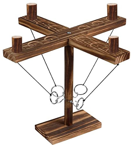 Ring Toss Game Hooks for Adults Kids, Wooden Toss Game,4 Hooks, Handheld Board Table Games, Outdoor Indoor Pub Games