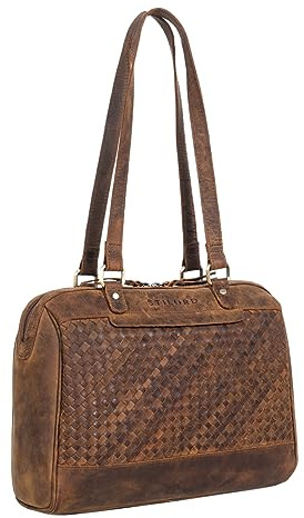 STILORD Cosmea Damen Schultertasche Groß geflochtenes Leder Handtasche Frauen Vintage Business Bag City Stadt Freizeit Shopper Elegante 10 Zoll Tablettasche Echtleder Farbe:vinto - braun