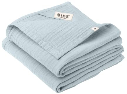 BIBS Muslin Cloth Mulltücher 2-pack, weiches Spielzeug zur Beruhigung, Babynuckel, Schmusetuch. 100% Bio-Baumwolle, 70x70 cm, Baby Blue