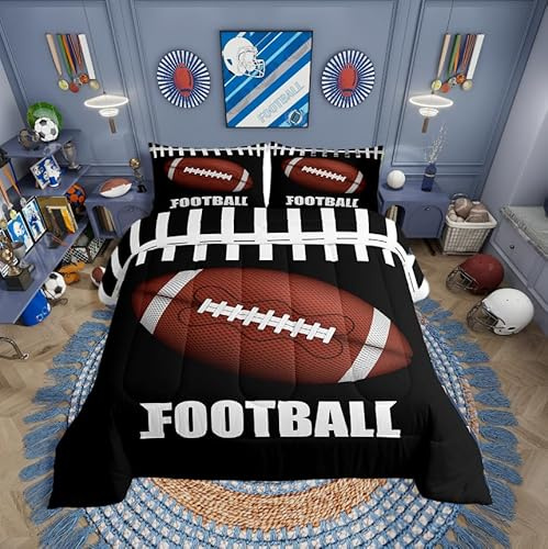Erosebridal Football Comforter Sets for Boys Twin Size American Football Bedding for Kids Girls Teens Soft Warm Quilts Rugby Sports Fans Sports Games Duvet Insert Stripe Down Comforter 2Pcs