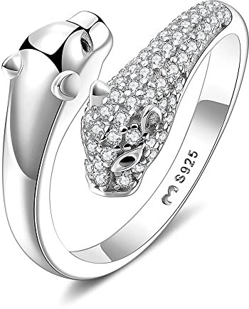 Anillos de Plata de Ley Con Forma de Pantera Brillante Para Mujer - Acabado Plateado o Dorado - Joyería Ideal Para Parejas, Regalo Para Madres, Amigas