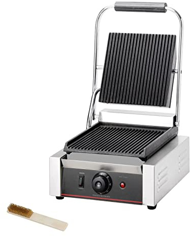 Commercial Panini Press With Grooved Grill Sandwich Maker Machine Electric Contact Grill Single (Single Grooved Top&Bottom)