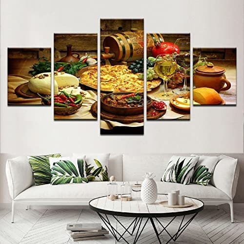 5 Teilig Leinwand Wanddeko Restaurant Küche Essen Obst Hd Bilder Leinwanddrucke 5 Stück Leinwand Bilder Gemälde Modern Wohnzimmer Wohnkultur Geschenk (Ungerahmt 200 X 100 Cm) Schlafzimmerbür -2R2V+T7
