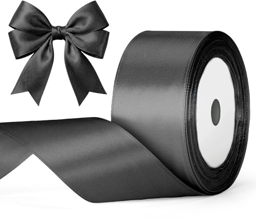 G2PLUS Schwarz Satinband 40mm, Breit Dekoration Geschenkband, 22m Schleifenband zum Bastel, Schwarz Satin Dekoband für Geschenkverpackung, Dekoration