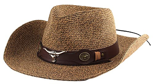 Faxianther Retro Strohhut Herren Damen Fasching Cowboyhut Westernhut Sonnenhut Panamahut Breite Krempe Stroh Hut Strandmütze Kappe Travellerhut Sommerhut mit Futterband